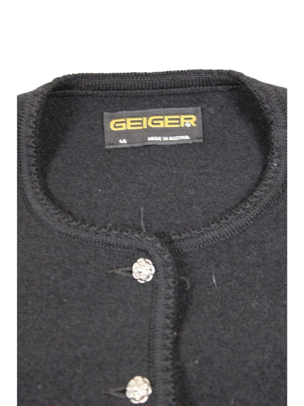 Geiger Black Wool-Blend Austrian Button Cardigan With Textured Knit Sleeves - Picture 3 of 4